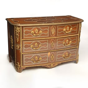Louis XIV Style Gilt-Bronze and Brass-Mounted Ebony and Pewter-Inlaid Bois Satiné Commode