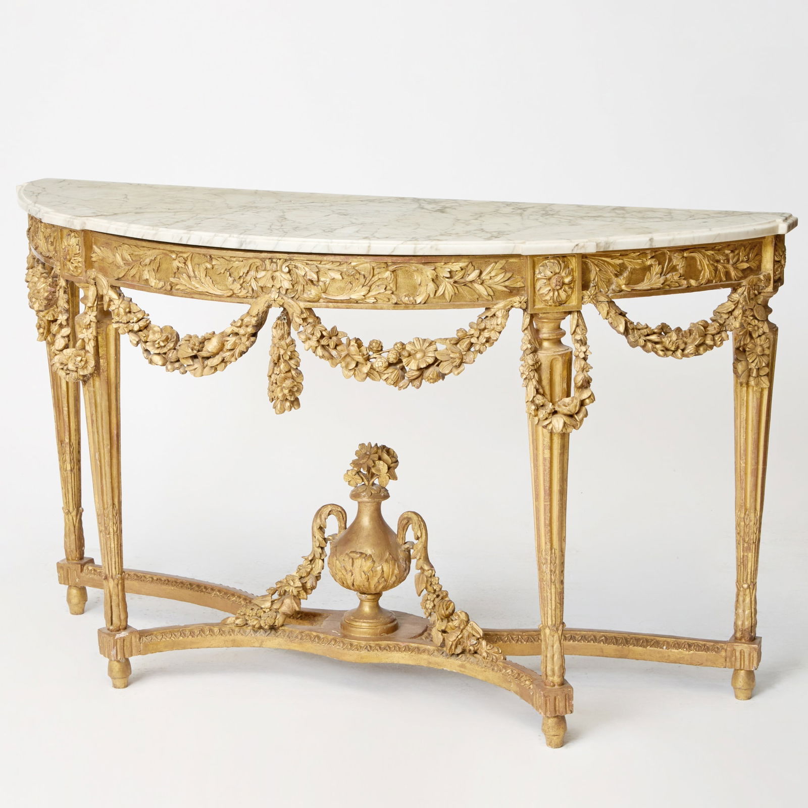 Louis XVI Style Demilune Carved Giltwood Console Table (1 of 7)
