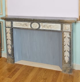 Louis XVI Gray and White Marble Fireplace Mantel