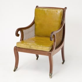 Regency Mahogany Caned Libary Chair