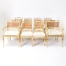 Set of Six Regency Painted and Parcel-Gilt Dining Chairs