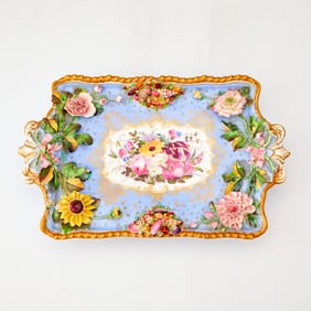Chamberlains Worcester Flower and Shell Encrusted Porcelain Tray
