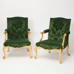 Pair of George II Style Giltwood Armchairs