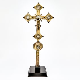 Northern Italian Niello-Mounted, Engraved Gilt-Copper Processional Cross