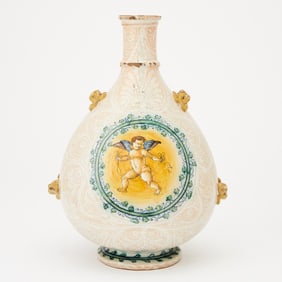 Spanish Polychrome Maiolica Pilgim's Flask