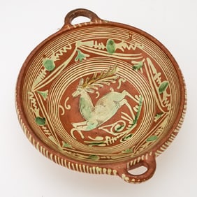 Werra Polychrome Decorated Two-Handled Slipware Porringer