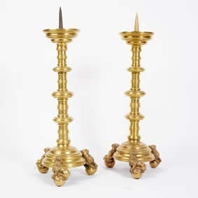 Pair of South German Brass Pricket Candlesticks