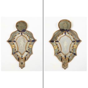 Pair of Venetian Rococo Etched and Cobalt Glass Mirrors