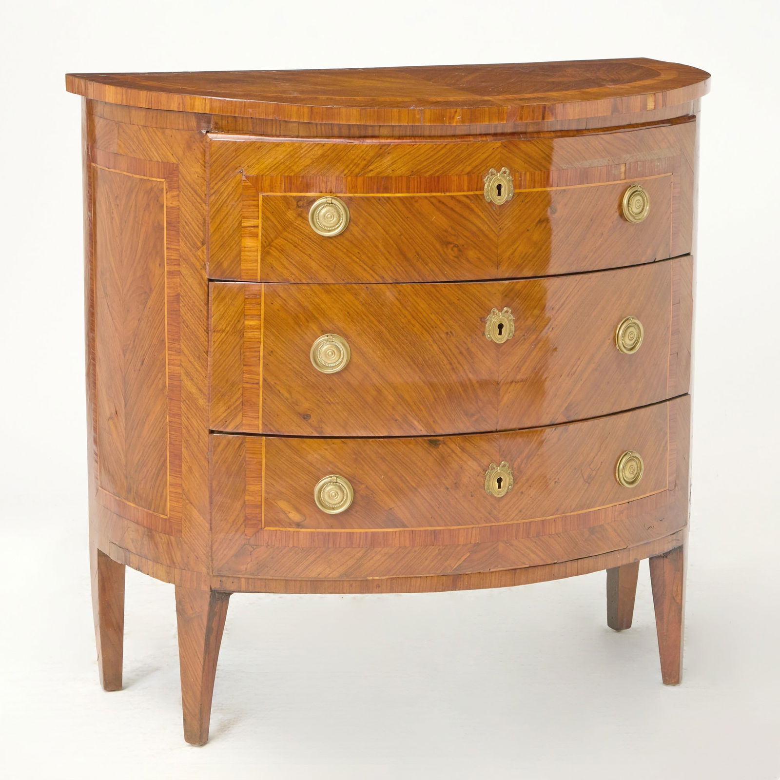 Italian Neoclassical Satinwood Inlaid Walnut and Tulipwood Demilune Commode (1 of 6)