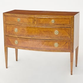 Italian Neoclassical Amaranth Inlaid, Tulipwood and Burr Walnut Commode