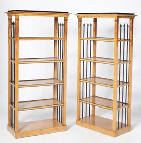Pair of German Neoclassical Ebonized and Fruitwood Étageres