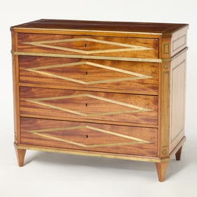 Russian Neoclassical Brass Inlaid Mahogany Commode