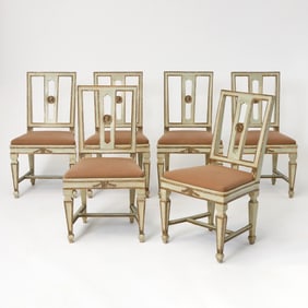Set of Six Swedish Gustav III Style Painted and Parcel-Gilt Dining Chairs
