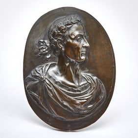 Grand Tour Patinated Bronze Portrait Relief Medallion of Caesar Augustus Octavianus