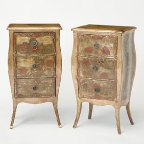 Pair of Venetian Rococo Style Gilt-Varnished Silvered Comodini