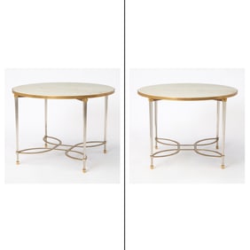 Pair of Neoclassical Style Metal and White Marble Center Tables