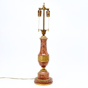 Gilt-Metal Mounted Red Marble Table Lamp