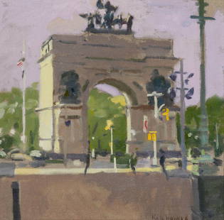 Ken Howard: British, 1932-2022Prospect Park, Brooklyn, New York, 2014Signed Ken Howard (lr), signed and dated Ken Howard 09.05.14 and inscribed as titled on the reverseOil on canvasboard11 3/4 x 11 3/4 inches (3