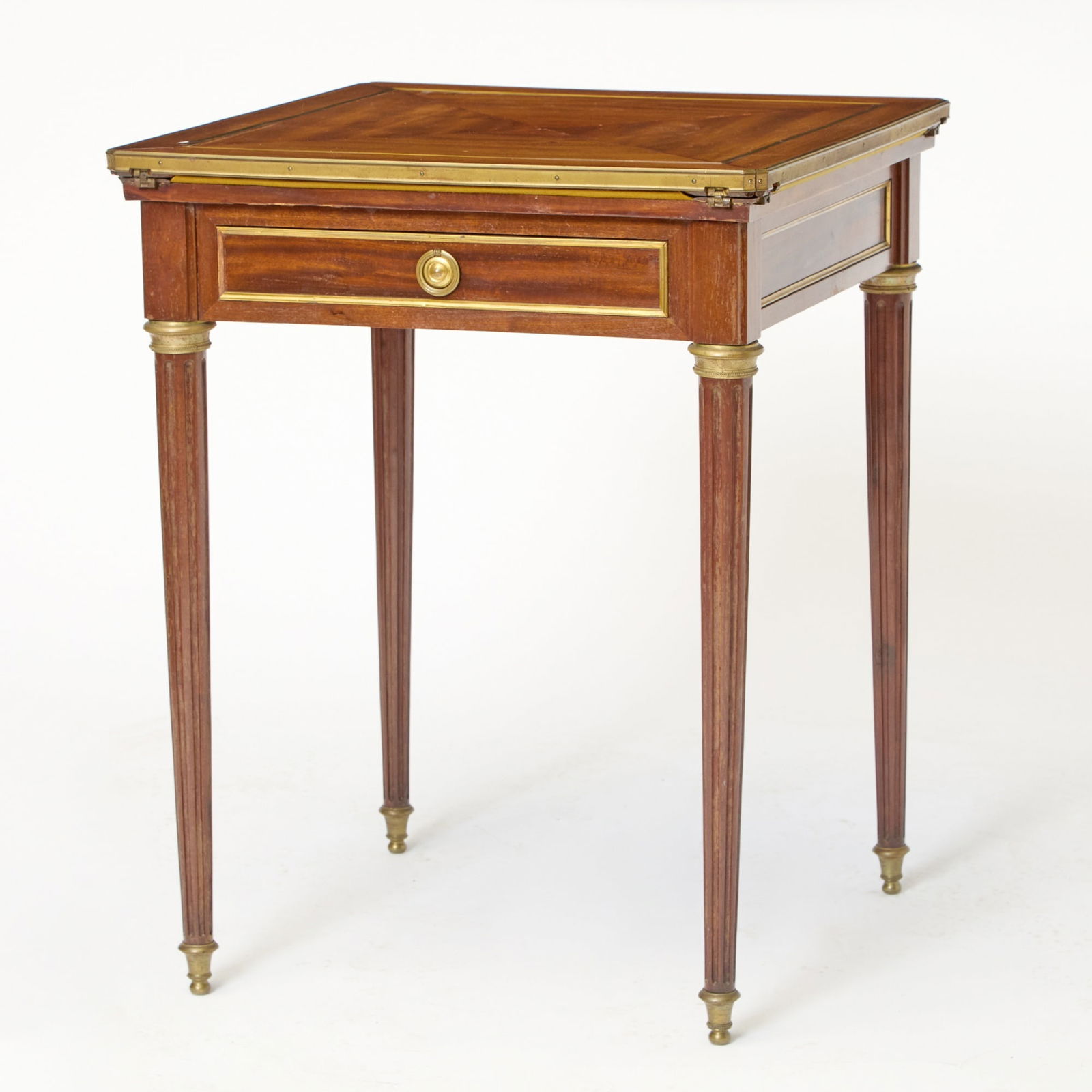 Louis XVI Style Brass Mounted Mahogany Envelope Card Table (1 of 9)