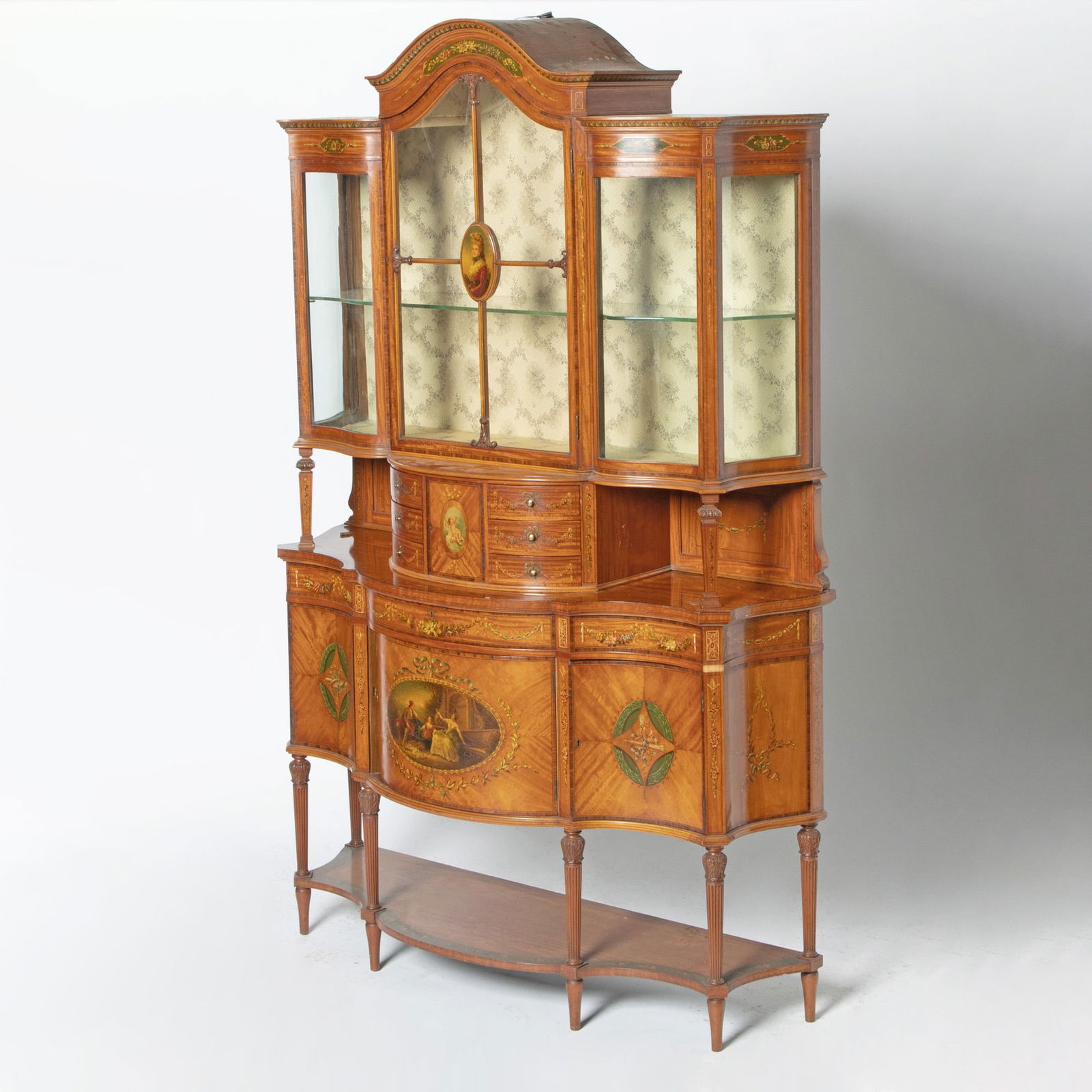Edwardian Paint Decorated Satinwood Display Cabinet (1 of 6)