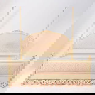Julia Gray Cream and Pink Painted Four-Poster Bed: Height 104 1/2 inches, length 80 1/4 inches, depth 78 inches.