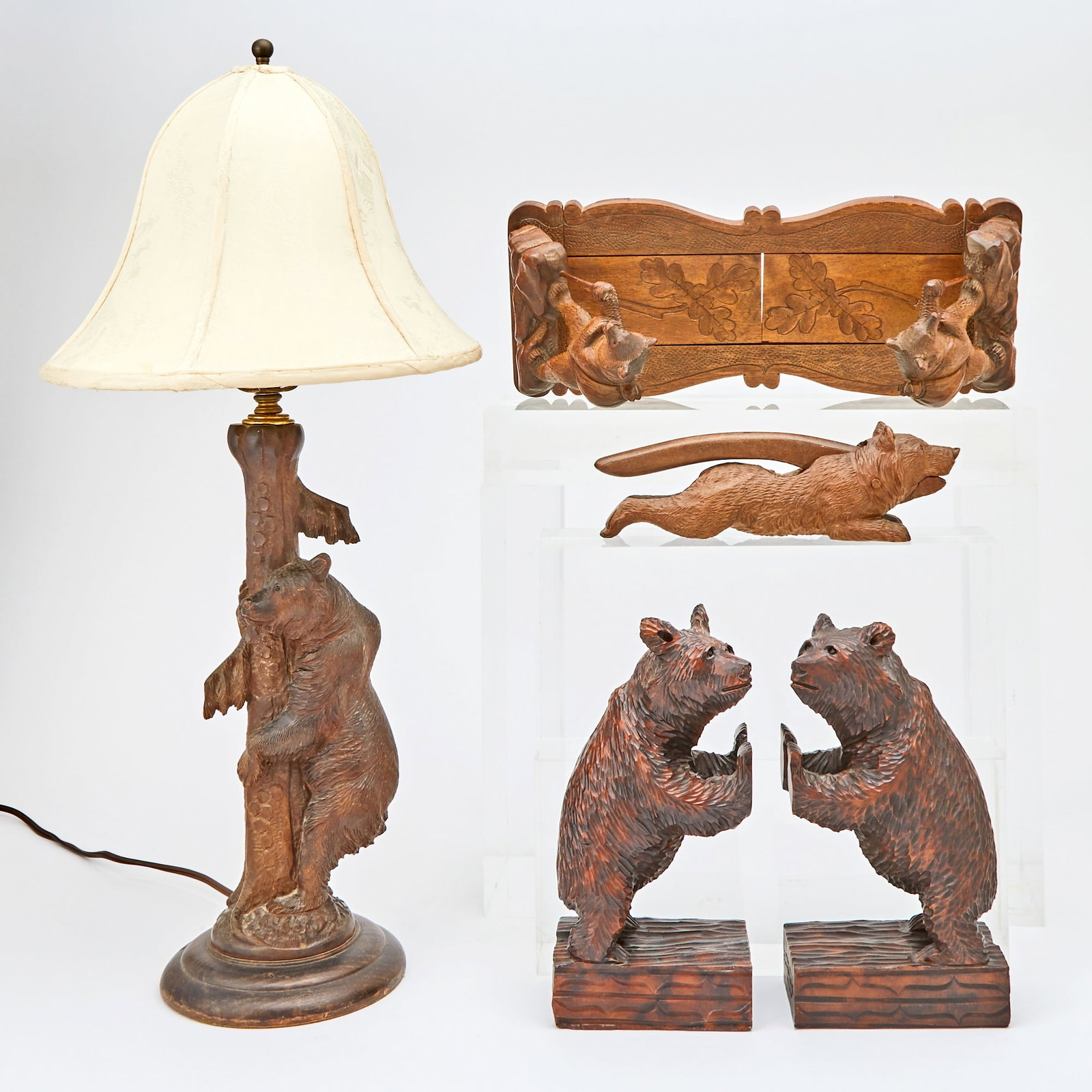 Group of Black Forest Carved Wood Bear Table Articles (1 of 5)