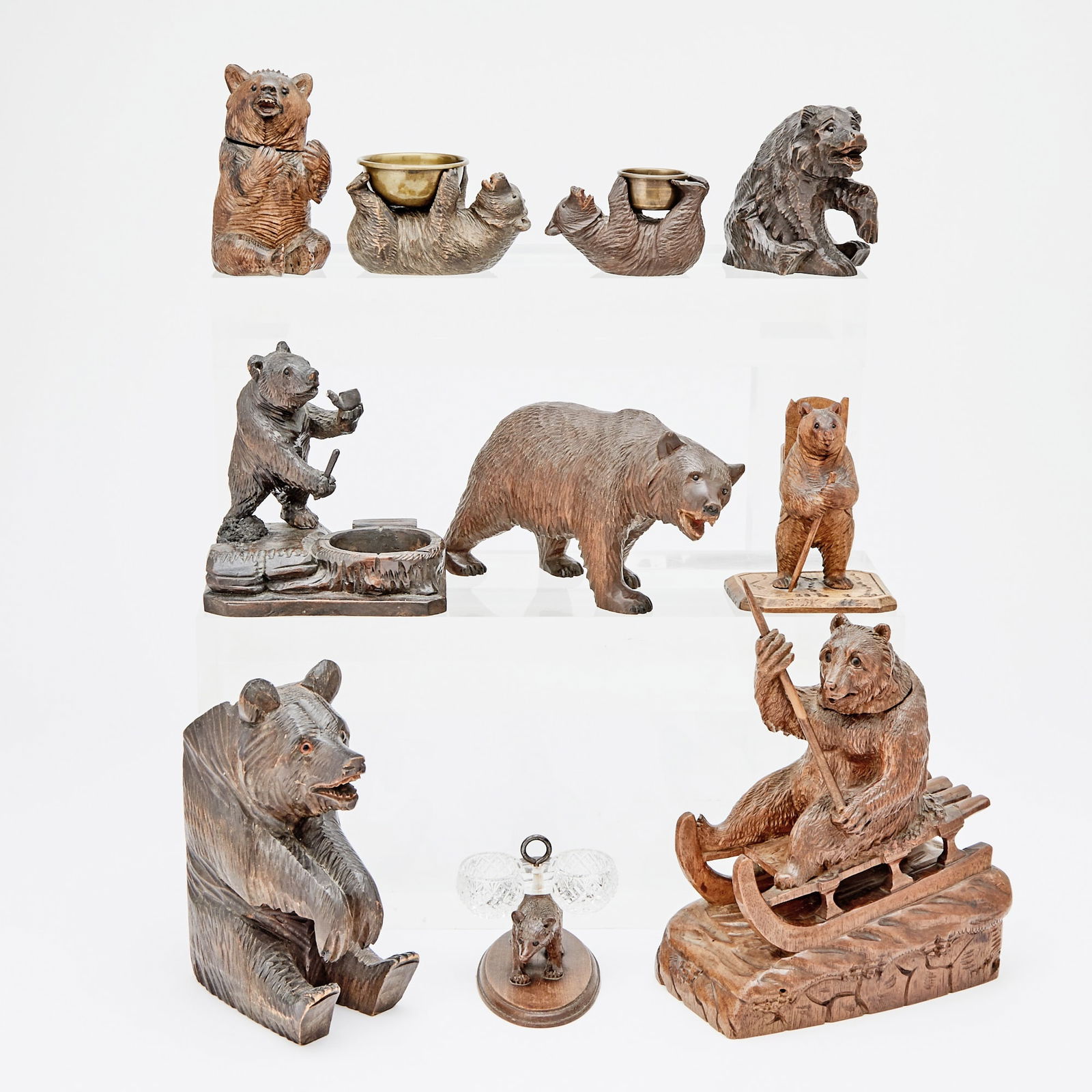 Group of Black Forest Carved Wood Bears (1 of 6)