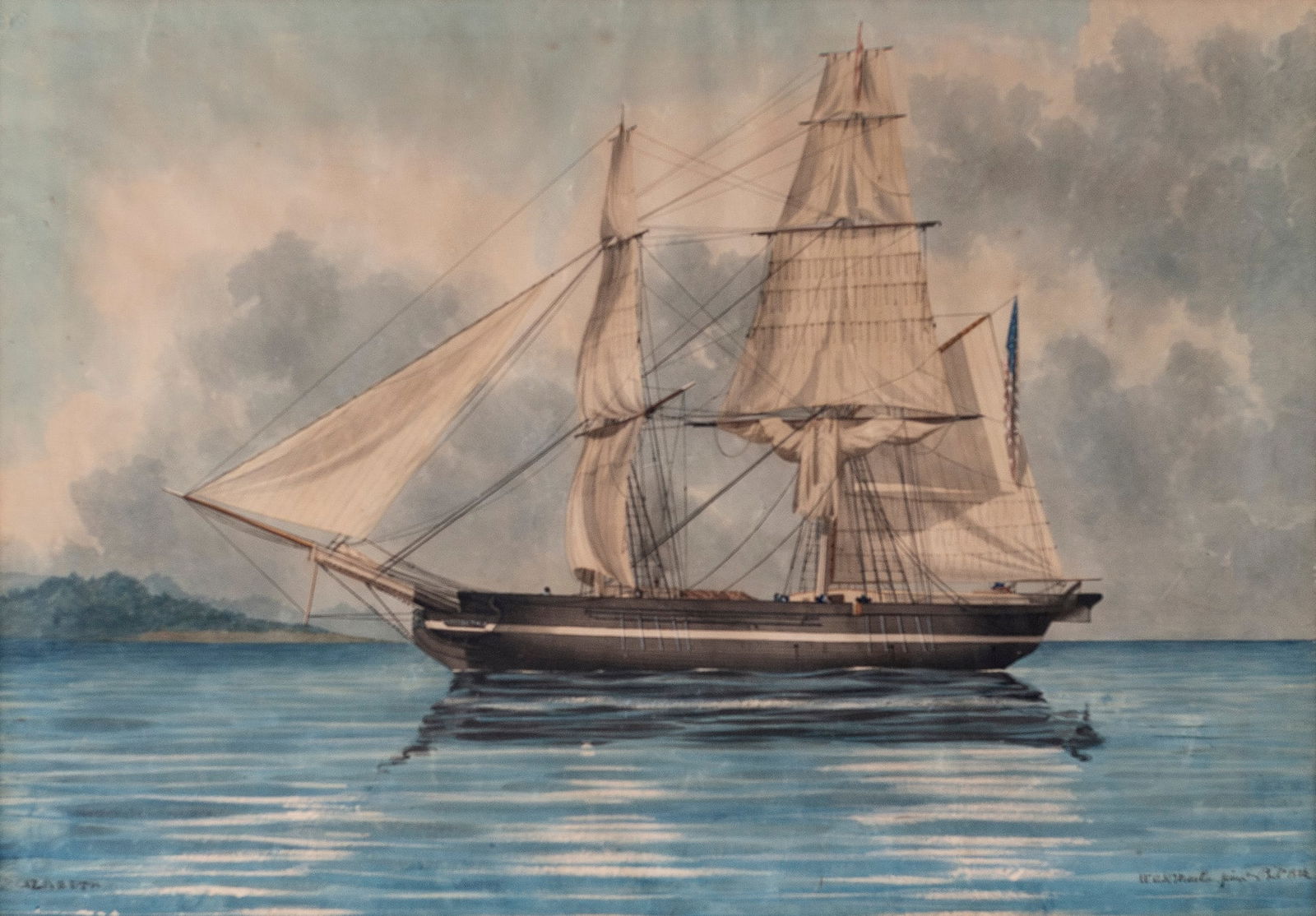 William Alexander Kennedy Martin: American, 1817-1867 Portrait of the American Brig "Elizabeth", 1846 Signed, inscribed, and dated WAKMartin. pinx Phila 1846. Watercolor on paper Sight 16 x 23 inches (40.6 x 58.4 cm)