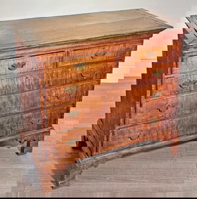 Chippendale Tiger Maple Chest of Five Drawers