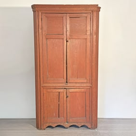 Chippendale Red-painted Pine Corner Cupboard