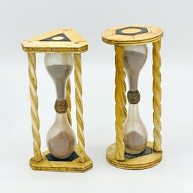 Two Inlaid Bone and Glass Sand Timers