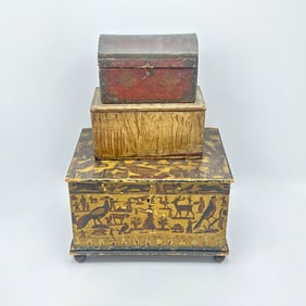Three Small Decorated and Hinged Pine Boxes