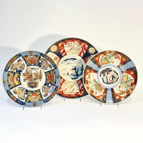Group of Three Large Imari Porcelain Dishes
