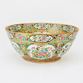 Chinese Export Rose Medallion Porcelain Punch Bowl