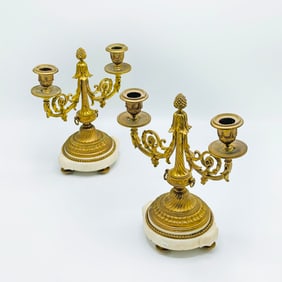 Pair of Gilt-Bronze and Marble Candelabra