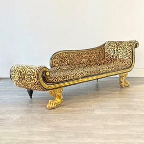 Classical Gilt and Ebonized Wood Upholstered Recamier