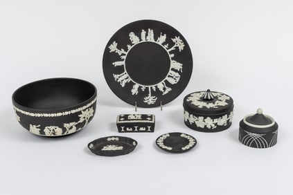 Group of Wedgwood Black and White Jasperware Table Articles