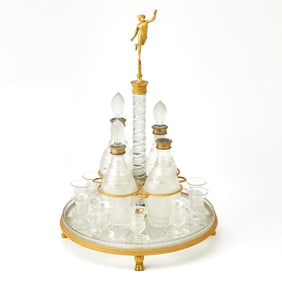 Moser Type Cut Glass and Gilt-Metal Decanter Set