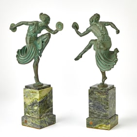 Pair of Bronze Dancers on Green Marble Bases