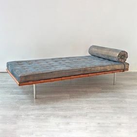 Walnut Upholstered and Chromed Metal "Barcelona" Style Daybed