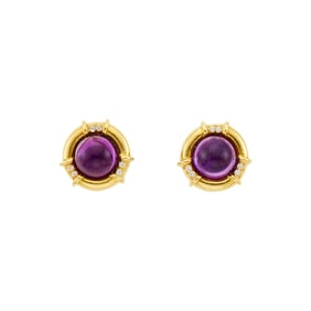 Tiffany & Co. Pair of Gold, Platinum, Cabochon Amethyst and Diamond Earclips