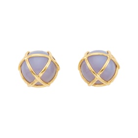 Pair of Gold and Blue Chalcedony Earclips