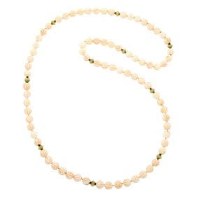 Long Carved Angel Skin Coral and Gold Bead Necklace