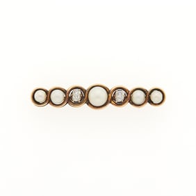 Antique Gold, Cultured Pearl and Diamond Brooch