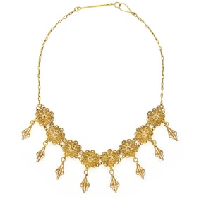 Gold Filigree Fringe Necklace