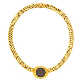 Gold and Bronze Coin Curb Link Chain Necklace