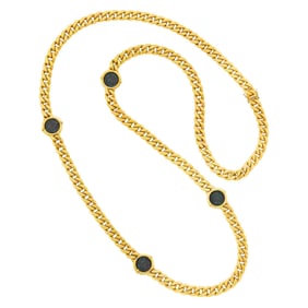 Long Gold and Bronze Coin Curb Link Chain Necklace
