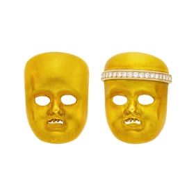 Barry Keiselstein-Cord Pair of Gold and Diamond Mask Pins