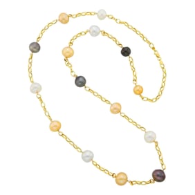 Long Gold and Multicolored Semi-Baroque South Sea Cultured Pearl Chain Necklace