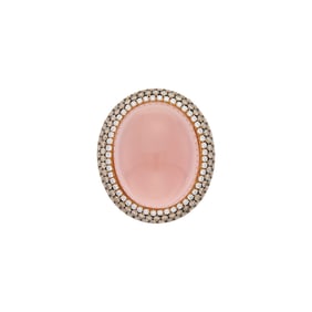 Rose and Blackened Gold, Rose Quartz, Colored Diamond and Diamond Ring